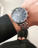 Emporio Armani Gianni Chronograph Black Dial Silver Steel Strap Watch For Men - AR80009 Buy Now By Emporio Armani