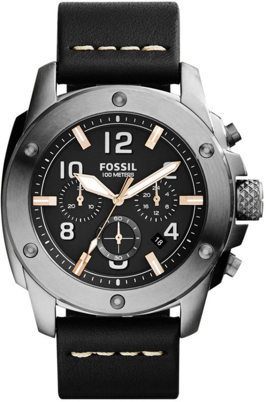 Fossil Modern Machine Chronograph Black Dial Black Leather Strap Watch for Men - FS4928 Buy Now By Fossil