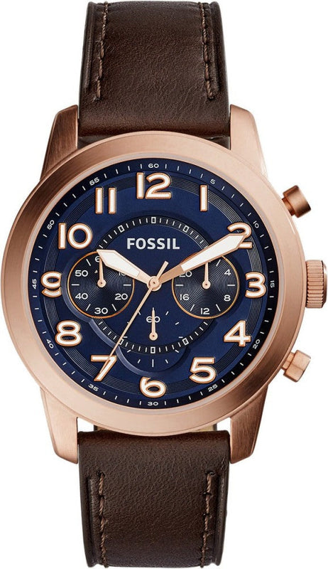 Fossil Pilot 54 Chronograph Blue Dial Brown Leather Strap Watch for Men - FS5204 Buy Now By Fossil