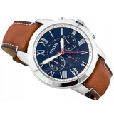 Fossil Grant Chronograph Blue Dial Brown Leather Strap Watch for Men - FS5210 Buy Now By Fossil