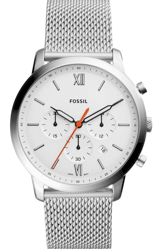 Fossil Neutra Chronograph White Dial Silver Mesh Bracelet Watch for Men - FS5382 Buy Now By Fossil