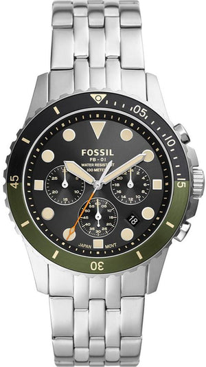 Fossil FB-01 Chronograph Black Dial Silver Steel Strap Watch for Men - FS5864 Buy Now By Fossil