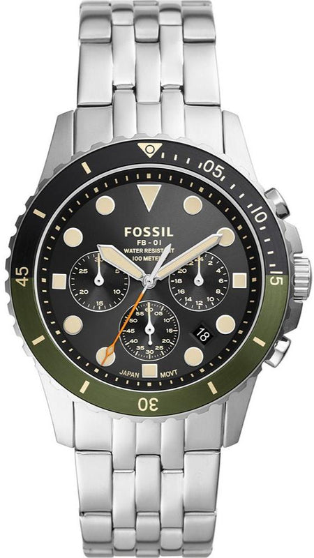 Fossil FB-01 Chronograph Black Dial Silver Steel Strap Watch for Men - FS5864 Buy Now By Fossil