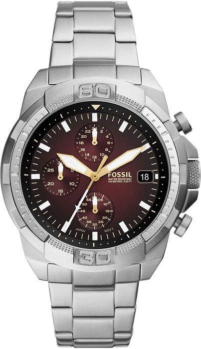 Fossil Bronson Chronograph Red Dial Silver Steel Strap Watch for Men - FS5878 Buy Now By Fossil