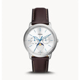 Fossil Neutra Minimalist Moonphase Silver Dial Brown Leather Strap Watch for Men - FS5905 Buy Now By Fossil