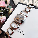 Gucci G Brown Square Brown Dial Silver Steel Strap Watch For Women - YA125402 Buy Now By Gucci