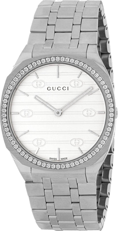 Gucci 25H Quartz Diamonds Silver Dial Silver Steel Strap Watch for Women - YA163401 Buy Now By Gucci