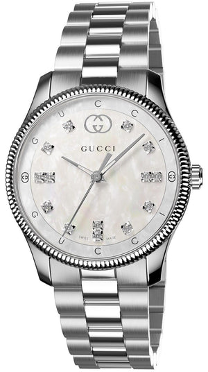 Gucci G Timeless Diamonds White Dial Silver Steel Strap Watch for Women - YA1265064 Buy Now By Gucci