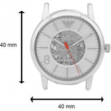 Emporio Armani Meccanico Silver Skeleton Dial Black Leather Watch For Men - AR1997 Buy Now By Emporio Armani