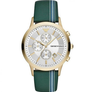 Emporio Armani Renato Chronograph Silver Dial Green Leather Strap Watch For Men - AR11233 Buy Now By Emporio Armani