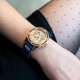 Guess Queen Quartz Crystals Rose Gold Dial Blue Silicone Strap Watch For Women - GW0536L5 Buy Now By Guess
