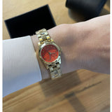 Marc Jacobs Henry Dinky Red Dial Gold Steel Strap Watch for Women - MBM3202 Buy Now By Marc Jacobs
