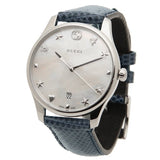 Gucci G-Timeless Signature Mother of Pearl Silver Dial Blue Leather Strap Watch For Women - YA1264049 Buy Now By Gucci