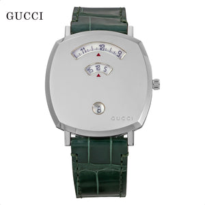 Gucci Grip Quartz Silver Dial Green Leather Strap Watch For Women - YA157414 Buy Now By Gucci