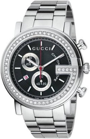 Gucci G Chrono Diamonds Black Dial Silver Steel Strap Watch For Men - YA101324 Buy Now By Gucci