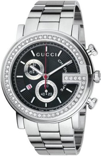 Gucci G Chrono Diamonds Black Dial Silver Steel Strap Watch For Men - YA101324 Buy Now By Gucci