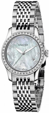 Gucci G Timeless Diamonds Mother of Pearl Dial Silver Mesh Bracelet Watch For Women - YA126508 Buy Now By Gucci