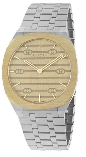 Gucci 25H Quartz Gold Dial Silver Steel Strap Watch for Men - YA163405 Buy Now By Gucci