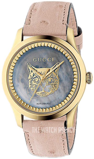 Gucci G Timeless Skeleton 16K Gold Mother of Pearl Dial Pink Leather Strap Watch For Women - YA1264110 Buy Now By Gucci