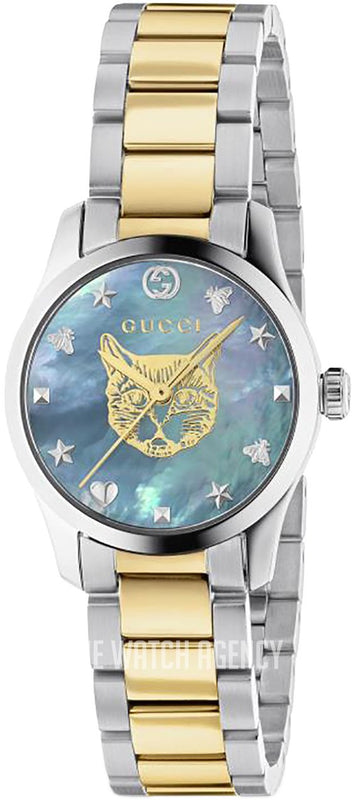Gucci G Timeless Quartz Mother of Pearl Blue Dial Two Tone Steel Strap Watch For Women - YA1265011 Buy Now By Gucci