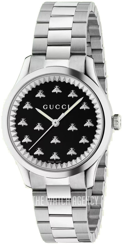 Gucci G Timeless Quartz Black Dial Silver Steel Strap Watch for Women - YA1265034 Buy Now By Gucci