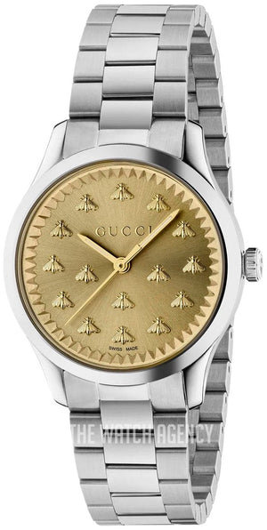 Gucci G Timeless Quartz Gold Dial Silver Steel Strap Watch for Women - YA1265035 Buy Now By Gucci
