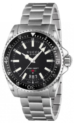 Gucci Dive Quartz Black Dial Silver Steel Strap Watch For Men - YA136301A Buy Now By Gucci