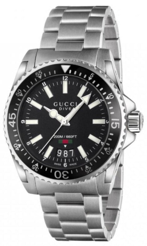 Gucci Dive Quartz Black Dial Silver Steel Strap Watch For Men - YA136301A Buy Now By Gucci