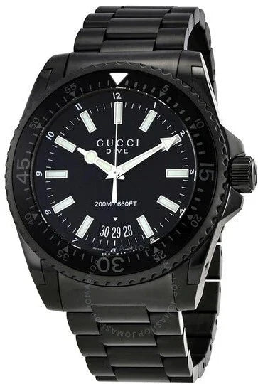 Gucci Dive Quartz Black Dial Black Steel Strap Watch For Men - YA136205 Buy Now By Gucci