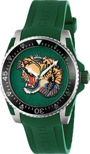 Gucci Dive Tiger Green Dial Green Rubber Strap Watch For Men - YA136316 Buy Now By Gucci