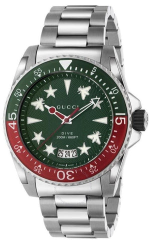 Gucci Dive Quartz Green Dial Silver Steel Strap Watch For Men - YA136222 Buy Now By Gucci