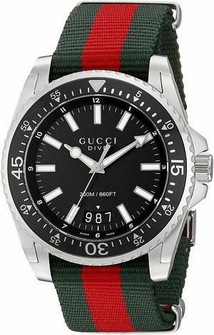 Gucci Dive Black Dial Two Tone NATO Strap Watch For Men - YA136206 Buy Now By Gucci