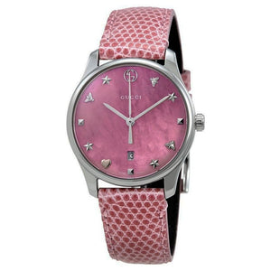Gucci G-Timeless Pink Mother of Pearl Dial Pink Leather Strap Watch For Women - YA126586 Buy Now By Gucci