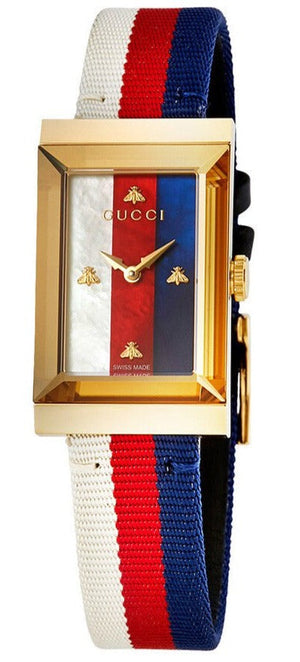 Gucci G-Frame Mother of Pearl Dial White Blue Red Nylon Strap Watch For Women - YA147405 Buy Now By Gucci