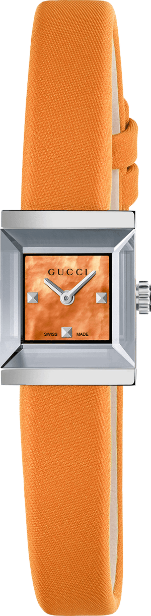 Gucci G-Frame Square Mother of Pearl Orange Dial Orange Leather Strap Watch For Women - YA128532 Buy Now By Gucci