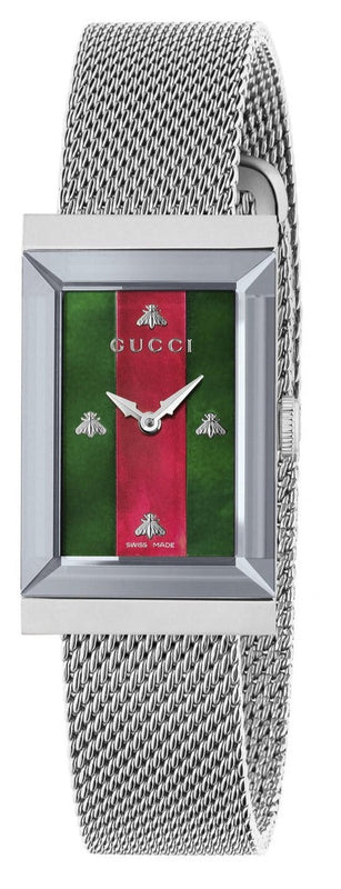Gucci G Frame Red and Green Dial Silver Mesh Bracelet Watch For Women - YA147401 Buy Now By Gucci