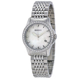 Gucci G Timeless Diamonds Mother of Pearl Dial Silver Steel Strap Watch For Women - YA126506 Buy Now By Gucci
