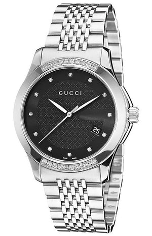 Gucci G Timeless Diamonds Black Dial Silver Steel Strap Watch For Women - YA126408 Buy Now By Gucci