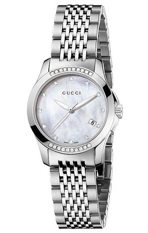 Gucci G Timeless Diamonds Mother of Pearl Dial Silver Steel Strap Watch For Women - YA126510 Buy Now By Gucci