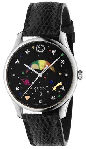 Gucci G-Timeless Moonphase Black Dial Black Leather Strap Watch For Men - YA1264045 Buy Now By Gucci