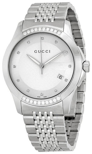 Gucci G Timeless Diamonds Silver Dial Silver Steel Strap Watch For Men - YA126407 Buy Now By Gucci