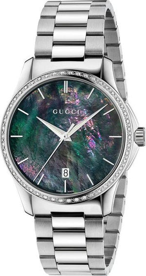 Gucci G Timeless Diamonds Mother of Pearl Blue Dial Silver Steel Strap Unisex Watch - YA126458 Buy Now By Gucci