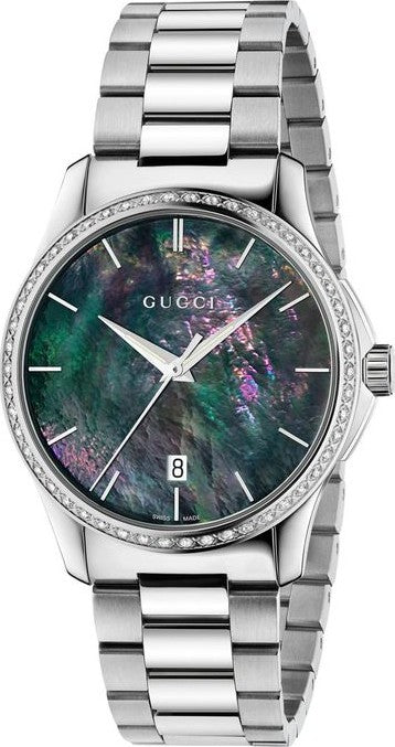 Gucci G Timeless Diamonds Mother of Pearl Blue Dial Silver Steel Strap Unisex Watch - YA126458 Buy Now By Gucci