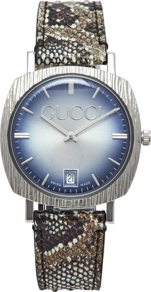 Gucci Grip Vintage Blue Dial Snakeskin Brown Leather Strap Watch for Women - YA152401 Buy Now By Gucci