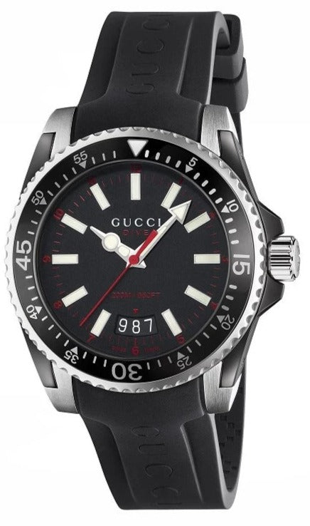 Gucci Dive Quartz Black Dial Black Rubber Strap Watch For Men - YA136303 Buy Now By Gucci