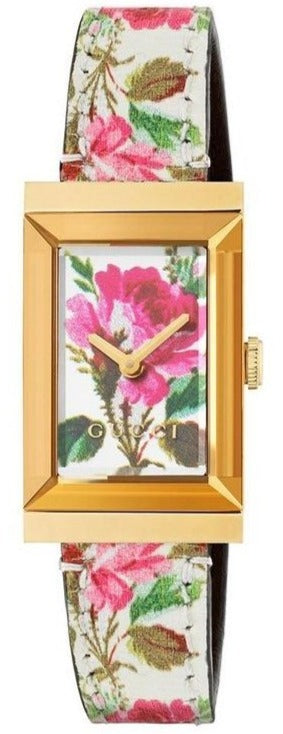Gucci G-Frame Floral Mother of Pearl Dial White Leather Strap Watch For Women - YA147406 Buy Now By Gucci