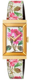 Gucci G-Frame Floral Mother of Pearl Dial White Leather Strap Watch For Women - YA147406