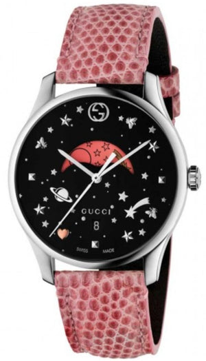 Gucci G-Timeless Moonphase Black Dial Pink Leather Strap Watch For Women - YA1264046 Buy Now By Gucci