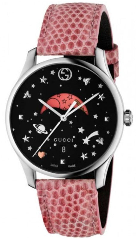 Gucci G-Timeless Moonphase Black Dial Pink Leather Strap Watch For Women - YA1264046 Buy Now By Gucci