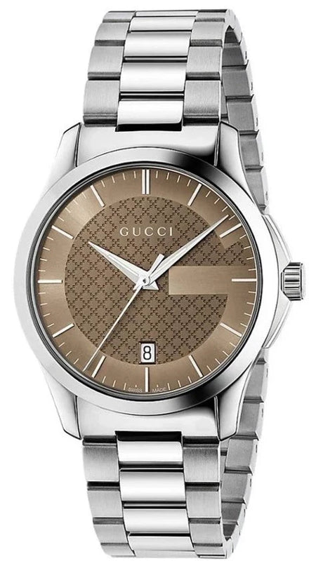 Gucci G Timeless Brown Dial Silver Steel Strap Watch For Men - YA126445 Buy Now By Gucci
